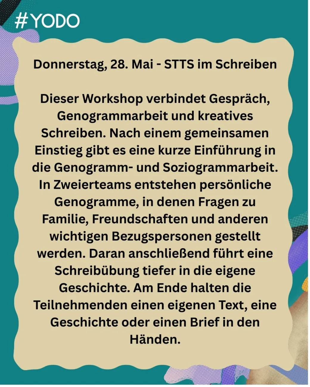 Bild als Kurze &Uuml;bersicht &uuml;ber die #yodo-Veranstaltung am 28.Mai: "Sterben, Tod, Trauer und Sorgearbeit im Schreiben. F&uuml;r gleiche Informationen siehe Blogeintrag.