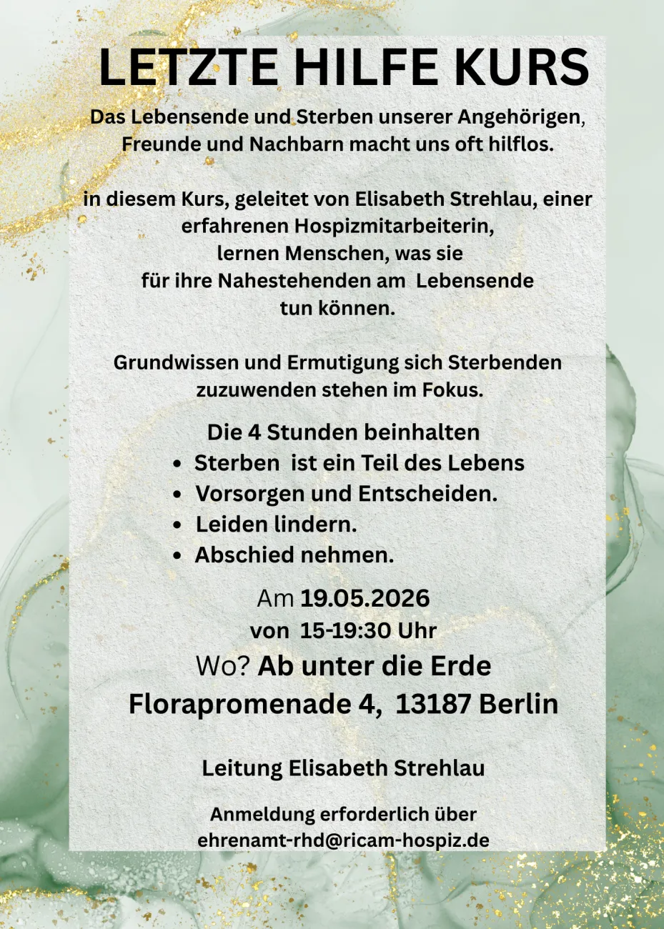 Flyer zu dem Letzte Hilfe Kurs am 19.05.2026 